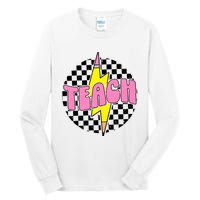 Women Checkered Teach Pencil Lightning Bolt Back To School Tall Long Sleeve T-Shirt