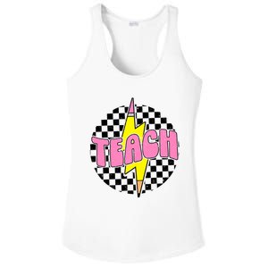 Women Checkered Teach Pencil Lightning Bolt Back To School Ladies PosiCharge Competitor Racerback Tank