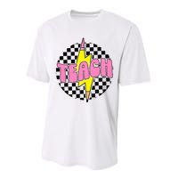 Women Checkered Teach Pencil Lightning Bolt Back To School Performance Sprint T-Shirt