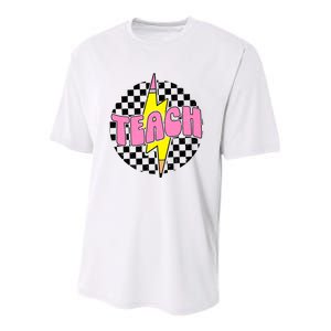 Women Checkered Teach Pencil Lightning Bolt Back To School Youth Performance Sprint T-Shirt