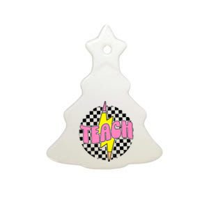 Women Checkered Teach Pencil Lightning Bolt Back To School Ceramic Tree Ornament