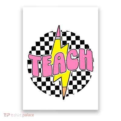 Women Checkered Teach Pencil Lightning Bolt Back To School Poster