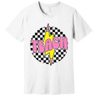 Women Checkered Teach Pencil Lightning Bolt Back To School Premium T-Shirt