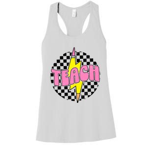 Women Checkered Teach Pencil Lightning Bolt Back To School Women's Racerback Tank