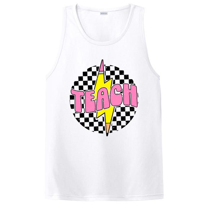 Women Checkered Teach Pencil Lightning Bolt Back To School PosiCharge Competitor Tank