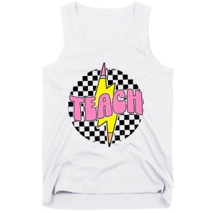 Women Checkered Teach Pencil Lightning Bolt Back To School Tank Top