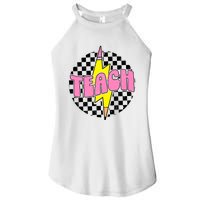 Women Checkered Teach Pencil Lightning Bolt Back To School Women's Perfect Tri Rocker Tank