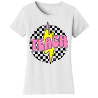 Women Checkered Teach Pencil Lightning Bolt Back To School Women's T-Shirt