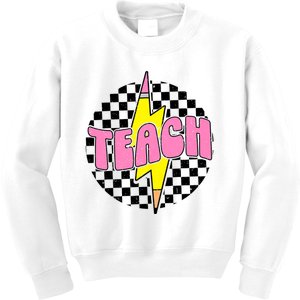 Women Checkered Teach Pencil Lightning Bolt Back To School Kids Sweatshirt