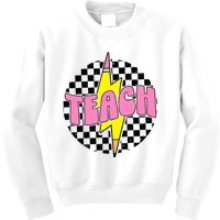 Women Checkered Teach Pencil Lightning Bolt Back To School Kids Sweatshirt