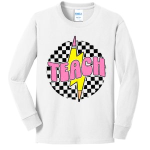 Women Checkered Teach Pencil Lightning Bolt Back To School Kids Long Sleeve Shirt