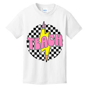 Women Checkered Teach Pencil Lightning Bolt Back To School Kids T-Shirt