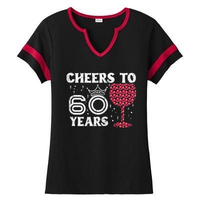 Wo Cheers To 60 Years 60th Birthday Party 60 Years Old Wo Ladies Halftime Notch Neck Tee