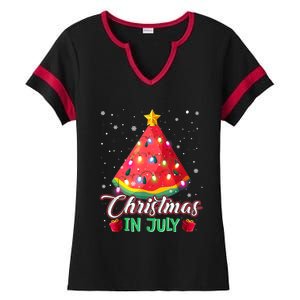 Watermelon Christmas Tree Christmas In July Summer Vacation Ladies Halftime Notch Neck Tee