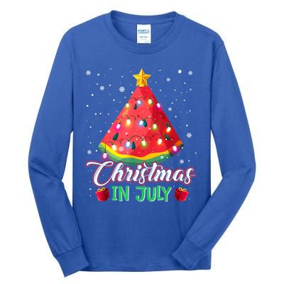Watermelon Christmas Tree Christmas In July Summer Vacation Tall Long Sleeve T-Shirt
