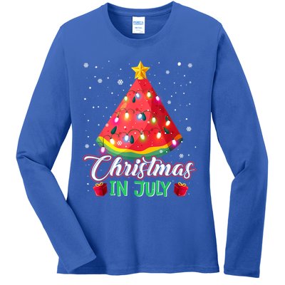 Watermelon Christmas Tree Christmas In July Summer Vacation Ladies Long Sleeve Shirt
