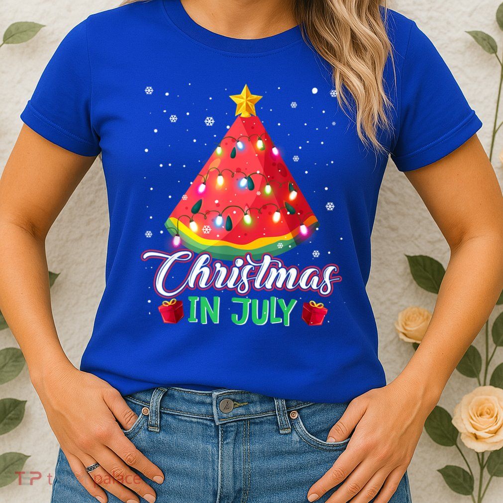 Watermelon Christmas Tree Christmas In July Summer Vacation Womens T-Shirt