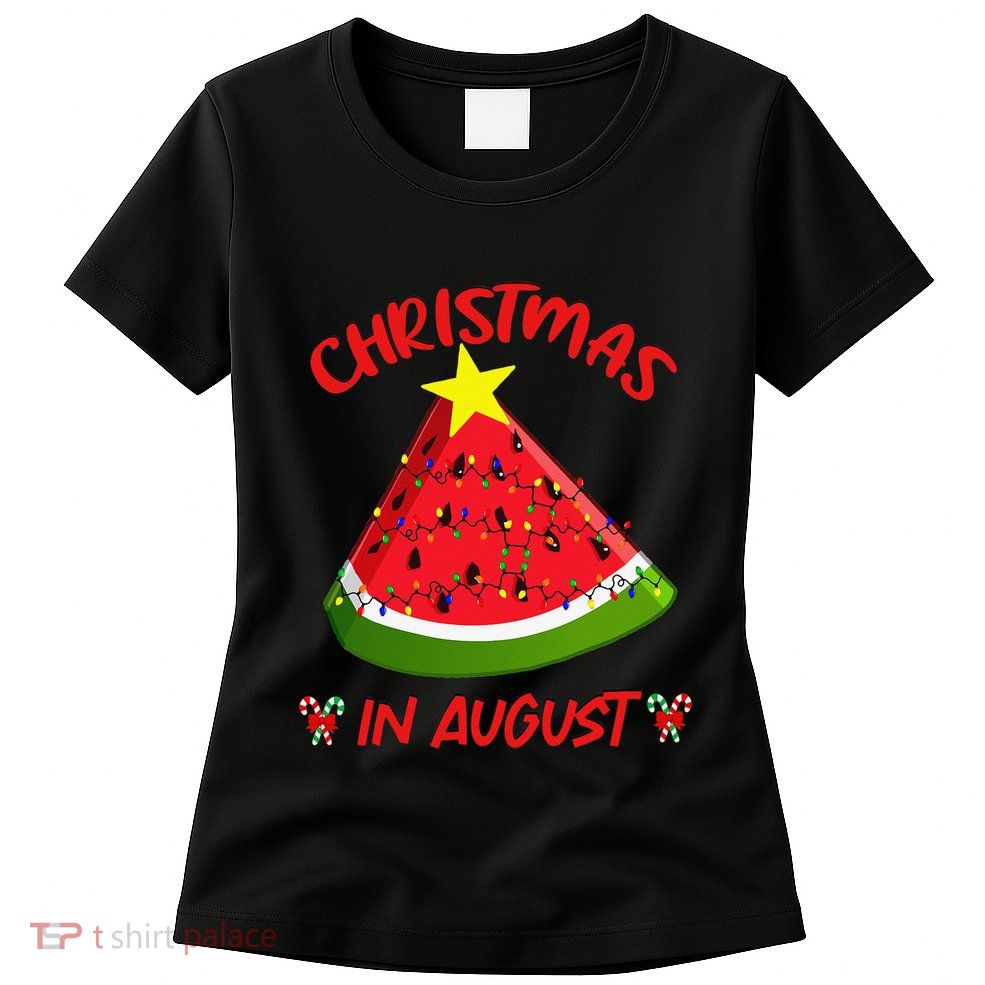 Watermelon Christmas Tree Christmas In August Summer Womens T-Shirt