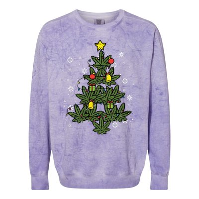 Weed Christmas Tree Xmas Pj 420 Cannabis Marijuana Pot Colorblast Crewneck Sweatshirt