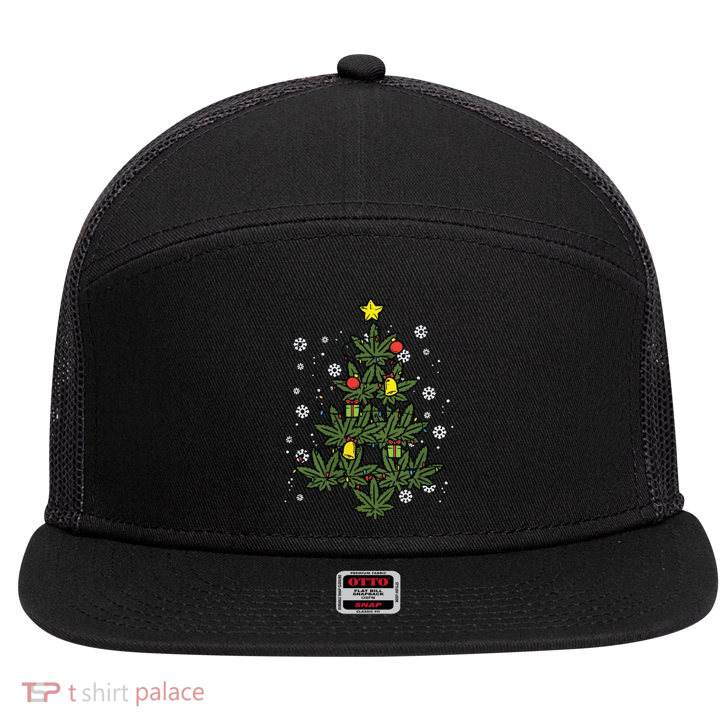 Weed Christmas Tree Xmas Pj 420 Cannabis Marijuana Pot 7 Panel Mesh Trucker Snapback Hat