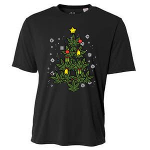 Weed Christmas Tree Xmas Pj 420 Cannabis Marijuana Pot Cooling Performance Crew T-Shirt