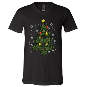 Weed Christmas Tree Xmas Pj 420 Cannabis Marijuana Pot V-Neck T-Shirt