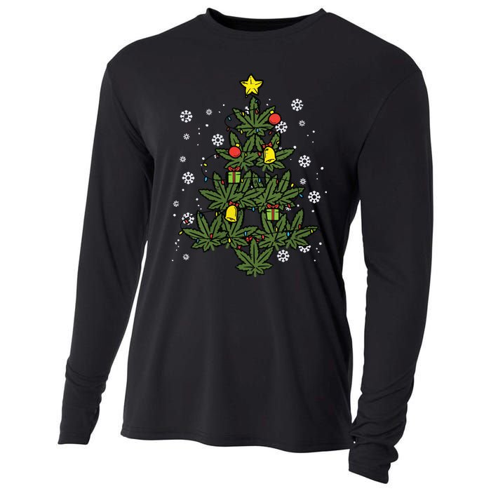 Weed Christmas Tree Xmas Pj 420 Cannabis Marijuana Pot Cooling Performance Long Sleeve Crew