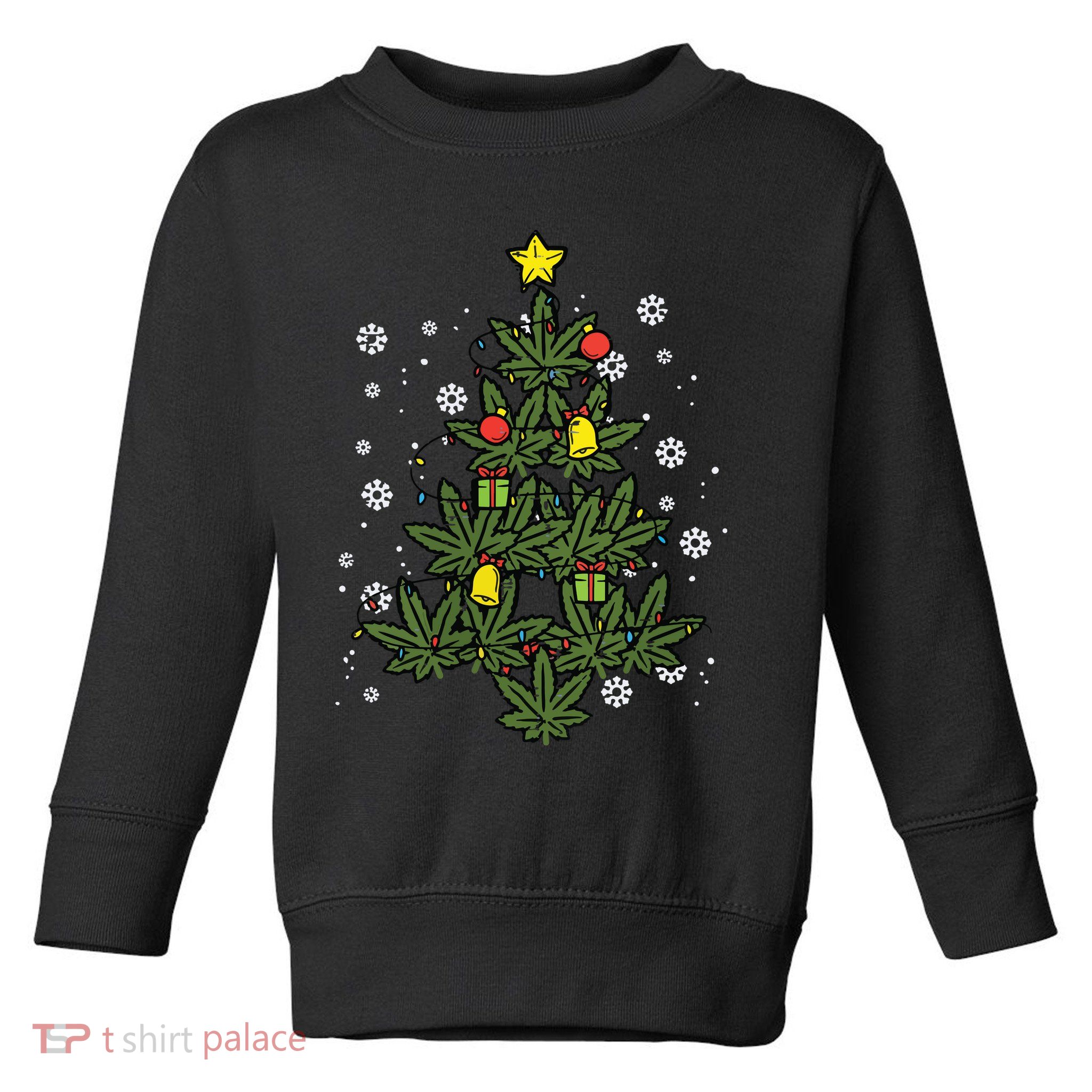 Weed Christmas Tree Xmas Pj 420 Cannabis Marijuana Pot Toddler Sweatshirt