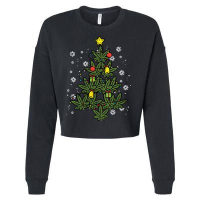 Weed Christmas Tree Xmas Pj 420 Cannabis Marijuana Pot Cropped Pullover Crew