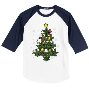 Weed Christmas Tree Xmas Pj 420 Cannabis Marijuana Pot Baseball Sleeve Shirt