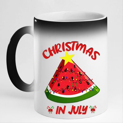 Watermelon Christmas Tree Christmas In July Summer Vacation 11oz Black Color Changing Mug