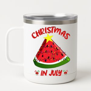 Watermelon Christmas Tree Christmas In July Summer Vacation 12 oz Stainless Steel Tumbler Cup