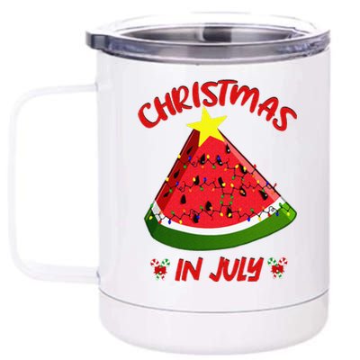 Watermelon Christmas Tree Christmas In July Summer Vacation 12 oz Stainless Steel Tumbler Cup