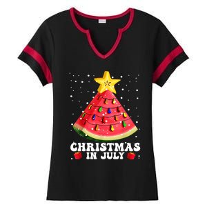 Watermelon Christmas Tree Christmas In July Summer Vacation Ladies Halftime Notch Neck Tee