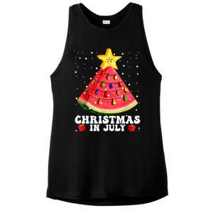 Watermelon Christmas Tree Christmas In July Summer Vacation Ladies PosiCharge Tri-Blend Wicking Tank