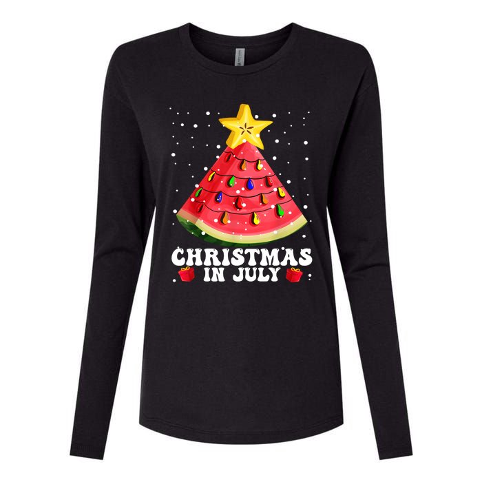 Watermelon Christmas Tree Christmas In July Summer Vacation Womens Cotton Relaxed Long Sleeve T-Shirt