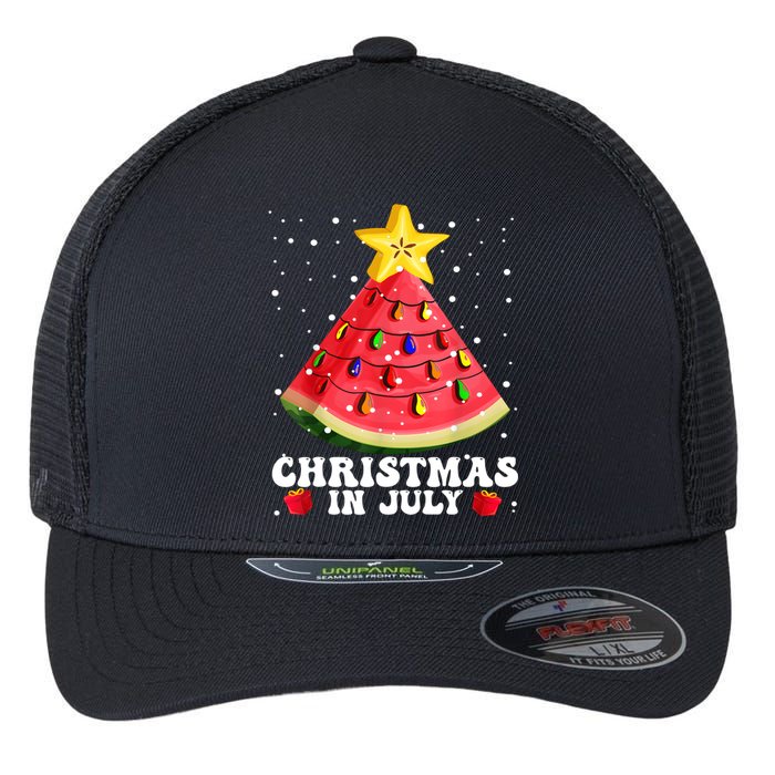 Watermelon Christmas Tree Christmas In July Summer Vacation Flexfit Unipanel Trucker Cap