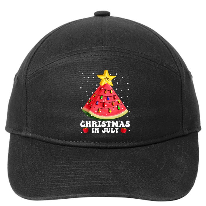 Watermelon Christmas Tree Christmas In July Summer Vacation 7-Panel Snapback Hat