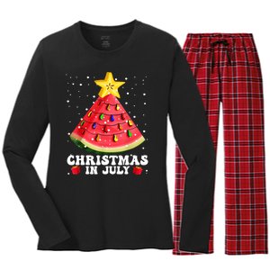 Watermelon Christmas Tree Christmas In July Summer Vacation Women's Long Sleeve Flannel Pajama Set 