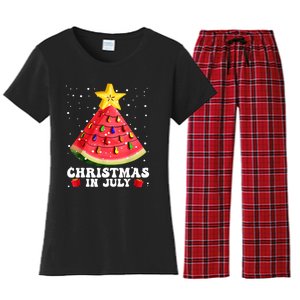 Watermelon Christmas Tree Christmas In July Summer Vacation Women's Flannel Pajama Set