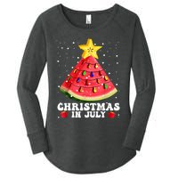 Watermelon Christmas Tree Christmas In July Summer Vacation Women's Perfect Tri Tunic Long Sleeve Shirt