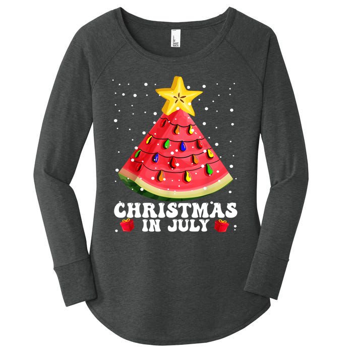 Watermelon Christmas Tree Christmas In July Summer Vacation Women's Perfect Tri Tunic Long Sleeve Shirt