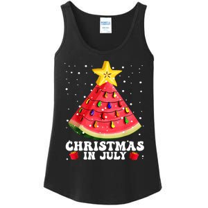 Watermelon Christmas Tree Christmas In July Summer Vacation Ladies Essential Tank