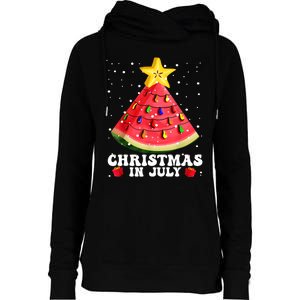 Watermelon Christmas Tree Christmas In July Summer Vacation Womens Funnel Neck Pullover Hood