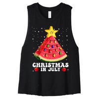 Watermelon Christmas Tree Christmas In July Summer Vacation Women's Racerback Cropped Tank