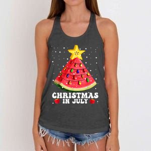 Watermelon Christmas Tree Christmas In July Summer Vacation Women's Knotted Racerback Tank