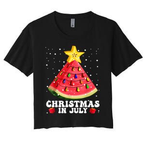 Watermelon Christmas Tree Christmas In July Summer Vacation Women's Crop Top Tee