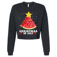 Watermelon Christmas Tree Christmas In July Summer Vacation Cropped Pullover Crew