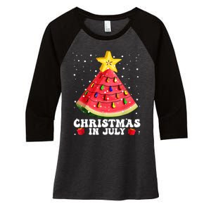 Watermelon Christmas Tree Christmas In July Summer Vacation Women's Tri-Blend 3/4-Sleeve Raglan Shirt