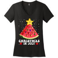 Watermelon Christmas Tree Christmas In July Summer Vacation Women's V-Neck T-Shirt